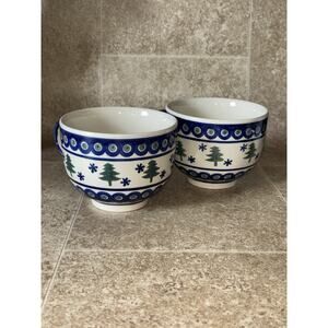 Boleslawiec Polish Pottery 2 Pieces Christmas Theme Excellent Condition